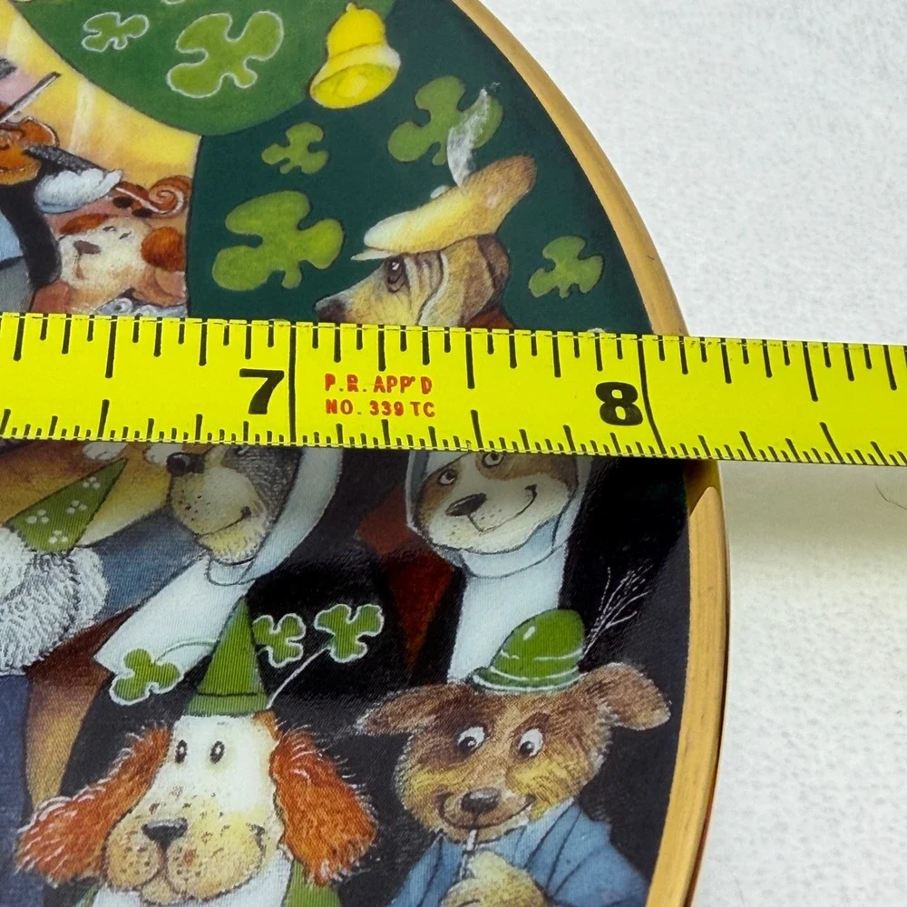 St Patricks Day Dogs Collector Plate 8 Inch Gold Rim Irish Shamrock Whimsical‎